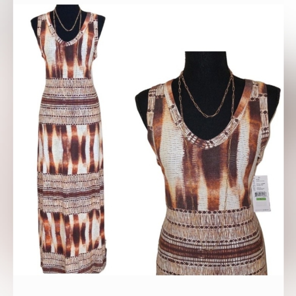 NWT Karen Kane Brown/Tan Aztec Print Maxi Dress Size L